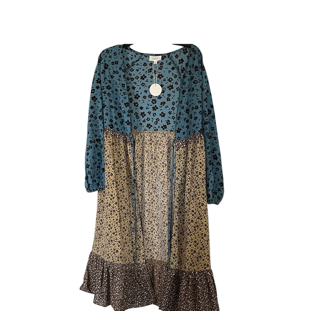 ODDY•Blue|Brown Floral Tiered Ruffled Cardigan